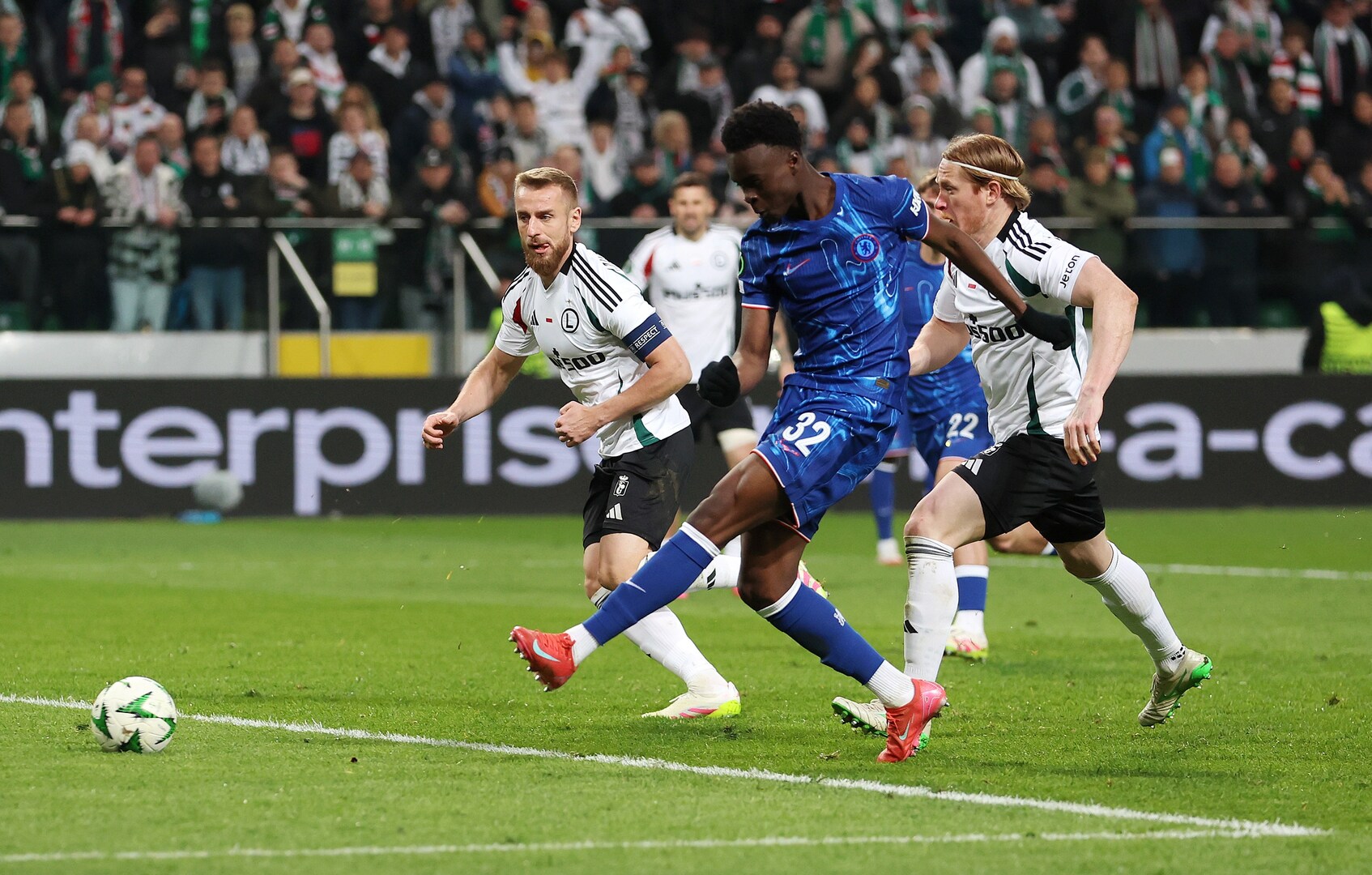 Chelsea's Tyrique George scoring a goal during a soccer match.