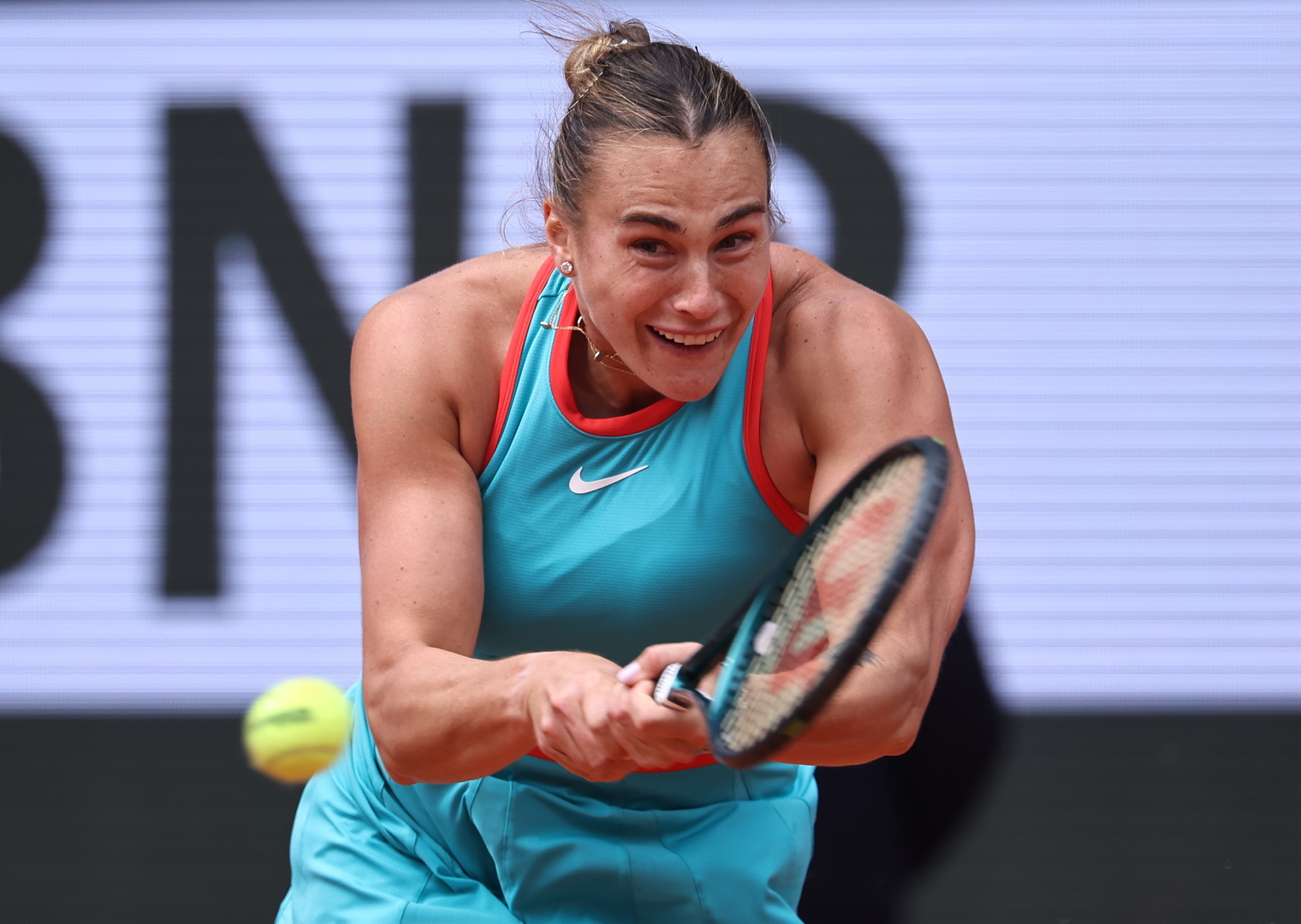 Aryna Sabalenka in action at the French Open.