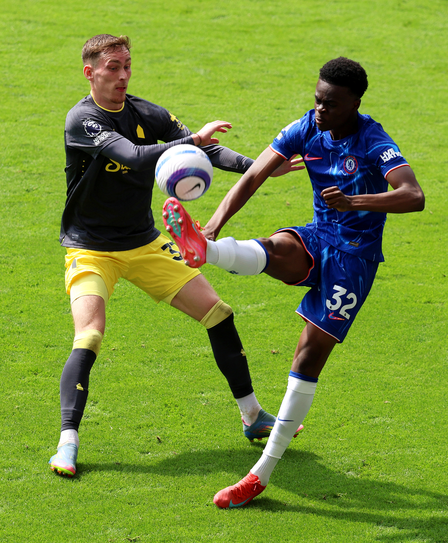 Chelsea's Tyrique George controls the ball during a Premier League match against Everton.